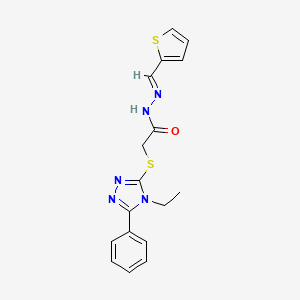 molecular formula C17H17N5OS2 B11658161 2-((4-Ethyl-5-phenyl-4H-1,2,4-triazol-3-yl)thio)-N'-(thiophen-2-ylmethylene)acetohydrazide CAS No. 361165-38-0