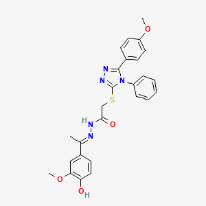 molecular formula C26H25N5O4S B11658179 N'-[(1E)-1-(4-hydroxy-3-methoxyphenyl)ethylidene]-2-{[5-(4-methoxyphenyl)-4-phenyl-4H-1,2,4-triazol-3-yl]sulfanyl}acetohydrazide 