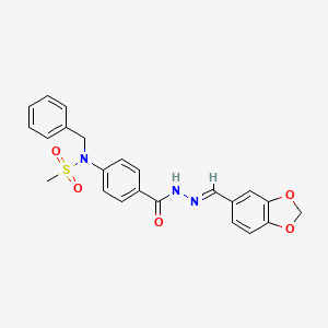 molecular formula C23H21N3O5S B11658272 N-(4-{[(2E)-2-(1,3-benzodioxol-5-ylmethylidene)hydrazinyl]carbonyl}phenyl)-N-benzylmethanesulfonamide 
