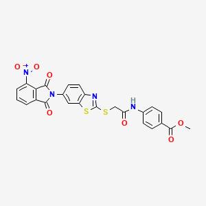 molecular formula C25H16N4O7S2 B11658314 methyl 4-[({[6-(4-nitro-1,3-dioxo-1,3-dihydro-2H-isoindol-2-yl)-1,3-benzothiazol-2-yl]sulfanyl}acetyl)amino]benzoate 