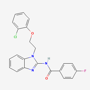 molecular formula C22H17ClFN3O2 B11658433 N-{1-[2-(2-chlorophenoxy)ethyl]-1H-benzimidazol-2-yl}-4-fluorobenzamide 