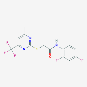 molecular formula C14H10F5N3OS B11658481 N-(2,4-difluorophenyl)-2-{[4-methyl-6-(trifluoromethyl)pyrimidin-2-yl]sulfanyl}acetamide 