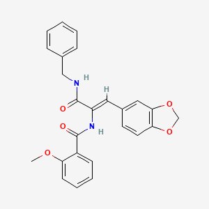 molecular formula C25H22N2O5 B11658520 N-[(1Z)-1-(1,3-benzodioxol-5-yl)-3-(benzylamino)-3-oxoprop-1-en-2-yl]-2-methoxybenzamide 