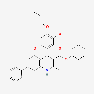 molecular formula C33H39NO5 B11658595 Cyclohexyl 4-(3-methoxy-4-propoxyphenyl)-2-methyl-5-oxo-7-phenyl-1,4,5,6,7,8-hexahydroquinoline-3-carboxylate 