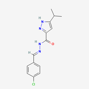 molecular formula C14H15ClN4O B11658624 N'-(4-Chlorobenzylidene)-3-isopropyl-1H-pyrazole-5-carbohydrazide 