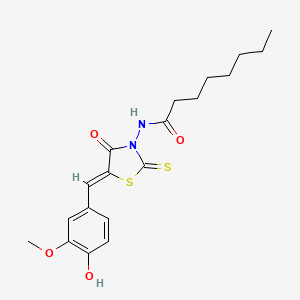 molecular formula C19H24N2O4S2 B11658629 N-[(5Z)-5-[(4-hydroxy-3-methoxyphenyl)methylidene]-4-oxo-2-sulfanylidene-1,3-thiazolidin-3-yl]octanamide 