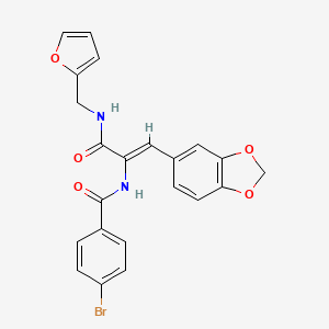 molecular formula C22H17BrN2O5 B11658633 N-{(1Z)-1-(1,3-benzodioxol-5-yl)-3-[(furan-2-ylmethyl)amino]-3-oxoprop-1-en-2-yl}-4-bromobenzamide 