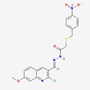 molecular formula C20H17ClN4O4S B11658704 N'-[(E)-(2-chloro-7-methoxyquinolin-3-yl)methylidene]-2-[(4-nitrobenzyl)sulfanyl]acetohydrazide 