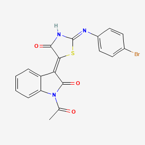 molecular formula C19H12BrN3O3S B11658705 (3Z)-1-acetyl-3-{2-[(4-bromophenyl)amino]-4-oxo-1,3-thiazol-5(4H)-ylidene}-1,3-dihydro-2H-indol-2-one 