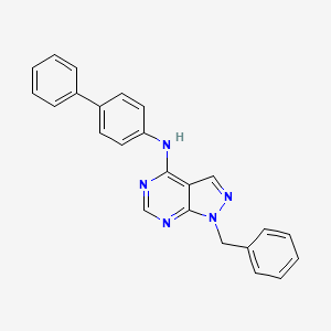 molecular formula C24H19N5 B11658763 N-[(4E)-1-benzyl-1,7-dihydro-4H-pyrazolo[3,4-d]pyrimidin-4-ylidene]biphenyl-4-amine 