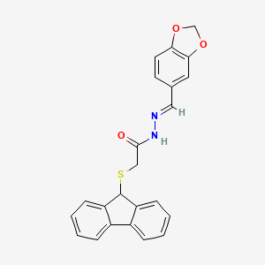 molecular formula C23H18N2O3S B11658784 N'-[(E)-1,3-benzodioxol-5-ylmethylidene]-2-(9H-fluoren-9-ylsulfanyl)acetohydrazide 