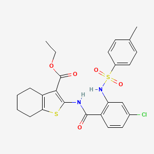 molecular formula C25H25ClN2O5S2 B11658789 Ethyl 2-{[(4-chloro-2-{[(4-methylphenyl)sulfonyl]amino}phenyl)carbonyl]amino}-4,5,6,7-tetrahydro-1-benzothiophene-3-carboxylate 