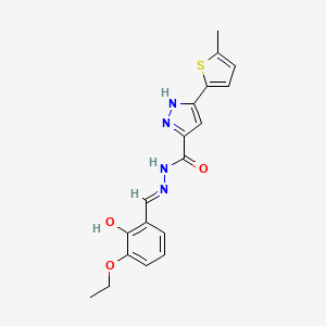 molecular formula C18H18N4O3S B11658869 N'-[(E)-(3-ethoxy-2-hydroxyphenyl)methylidene]-3-(5-methylthiophen-2-yl)-1H-pyrazole-5-carbohydrazide 