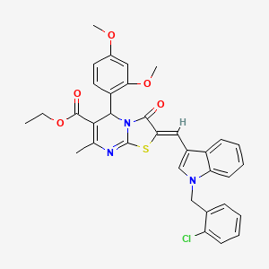 molecular formula C34H30ClN3O5S B11658939 Ethyl (2Z)-2-({1-[(2-chlorophenyl)methyl]-1H-indol-3-YL}methylidene)-5-(2,4-dimethoxyphenyl)-7-methyl-3-oxo-2H,3H,5H-[1,3]thiazolo[3,2-A]pyrimidine-6-carboxylate 