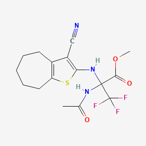 molecular formula C16H18F3N3O3S B11659095 Propionic acid, 2-acetylamino-2-(3-cyano-5,6,7,8-tetrahydro-4H-cyclohepta[b]thiophen-2-ylamino)-3,3,3-trifluoro-, methyl ester 