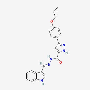 molecular formula C22H21N5O2 B11659135 N'-(1H-Indol-3-ylmethylene)-3-(4-propoxyphenyl)-1H-pyrazole-5-carbohydrazide 