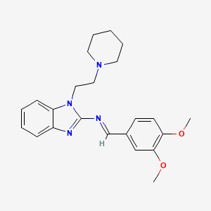 molecular formula C23H28N4O2 B11659140 N-[(E)-(3,4-dimethoxyphenyl)methylidene]-1-[2-(piperidin-1-yl)ethyl]-1H-benzimidazol-2-amine 