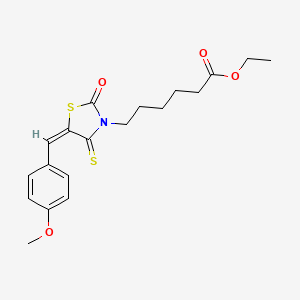 molecular formula C19H23NO4S2 B11659235 ethyl 6-[(5E)-5-[(4-methoxyphenyl)methylidene]-2-oxo-4-sulfanylidene-1,3-thiazolidin-3-yl]hexanoate 