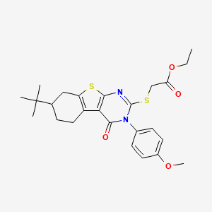 molecular formula C25H30N2O4S2 B11659272 Ethyl {[7-tert-butyl-3-(4-methoxyphenyl)-4-oxo-3,4,5,6,7,8-hexahydro[1]benzothieno[2,3-d]pyrimidin-2-yl]sulfanyl}acetate 