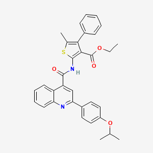 molecular formula C33H30N2O4S B11659277 Ethyl 5-methyl-4-phenyl-2-[({2-[4-(propan-2-yloxy)phenyl]quinolin-4-yl}carbonyl)amino]thiophene-3-carboxylate 