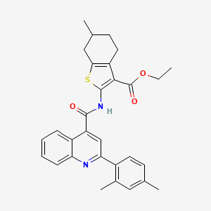 molecular formula C30H30N2O3S B11659284 Ethyl 2-({[2-(2,4-dimethylphenyl)quinolin-4-yl]carbonyl}amino)-6-methyl-4,5,6,7-tetrahydro-1-benzothiophene-3-carboxylate 