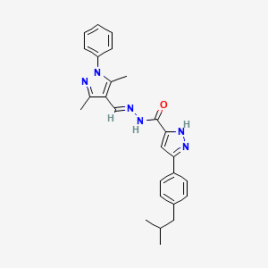molecular formula C26H28N6O B11659303 N'-[(E)-(3,5-dimethyl-1-phenyl-1H-pyrazol-4-yl)methylidene]-3-[4-(2-methylpropyl)phenyl]-1H-pyrazole-5-carbohydrazide 