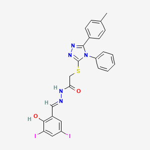 molecular formula C24H19I2N5O2S B11659806 N'-[(E)-(2-hydroxy-3,5-diiodophenyl)methylidene]-2-{[5-(4-methylphenyl)-4-phenyl-4H-1,2,4-triazol-3-yl]sulfanyl}acetohydrazide 