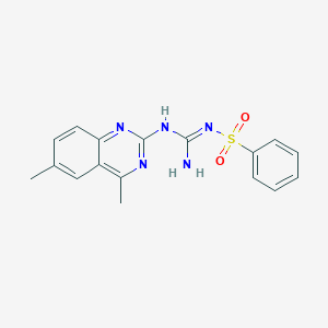 molecular formula C17H17N5O2S B11659870 N-{(E)-amino[(4,6-dimethylquinazolin-2-yl)amino]methylidene}benzenesulfonamide 