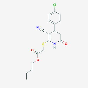 molecular formula C18H19ClN2O3S B11659911 Butyl {[4-(4-chlorophenyl)-3-cyano-6-oxo-1,4,5,6-tetrahydropyridin-2-yl]sulfanyl}acetate 