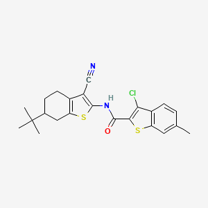 molecular formula C23H23ClN2OS2 B11659918 N-(6-(tert-Butyl)-3-cyano-4,5,6,7-tetrahydrobenzo[b]thiophen-2-yl)-3-chloro-6-methylbenzo[b]thiophene-2-carboxamide 