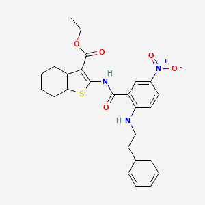 molecular formula C26H27N3O5S B11660071 Ethyl 2-[({5-nitro-2-[(2-phenylethyl)amino]phenyl}carbonyl)amino]-4,5,6,7-tetrahydro-1-benzothiophene-3-carboxylate 