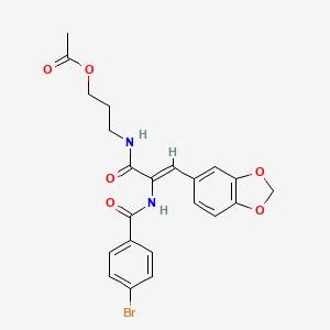 molecular formula C22H21BrN2O6 B11660085 3-{[(2Z)-3-(1,3-benzodioxol-5-yl)-2-{[(4-bromophenyl)carbonyl]amino}prop-2-enoyl]amino}propyl acetate 