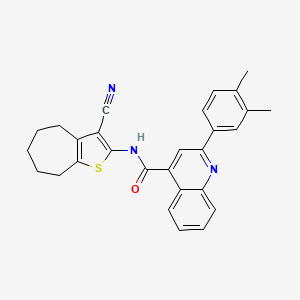 molecular formula C28H25N3OS B11660125 N-(3-cyano-5,6,7,8-tetrahydro-4H-cyclohepta[b]thiophen-2-yl)-2-(3,4-dimethylphenyl)quinoline-4-carboxamide 
