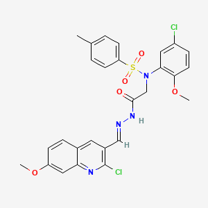 molecular formula C27H24Cl2N4O5S B11660137 N-(5-Chloro-2-methoxyphenyl)-N-({N'-[(E)-(2-chloro-7-methoxyquinolin-3-YL)methylidene]hydrazinecarbonyl}methyl)-4-methylbenzene-1-sulfonamide 