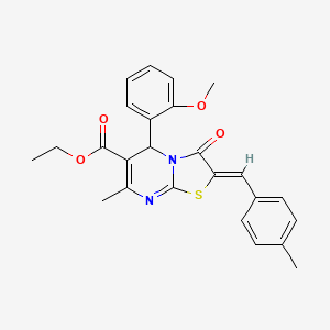 molecular formula C25H24N2O4S B11660139 ethyl (2Z)-5-(2-methoxyphenyl)-7-methyl-2-(4-methylbenzylidene)-3-oxo-2,3-dihydro-5H-[1,3]thiazolo[3,2-a]pyrimidine-6-carboxylate 