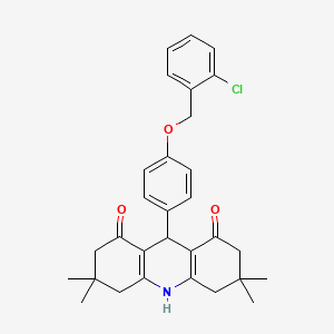 molecular formula C30H32ClNO3 B11660266 9-{4-[(2-chlorobenzyl)oxy]phenyl}-3,3,6,6-tetramethyl-3,4,6,7,9,10-hexahydroacridine-1,8(2H,5H)-dione 
