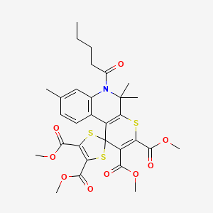 molecular formula C30H33NO9S3 B11660272 Tetramethyl 5',5',8'-trimethyl-6'-pentanoyl-5',6'-dihydrospiro[1,3-dithiole-2,1'-thiopyrano[2,3-c]quinoline]-2',3',4,5-tetracarboxylate 