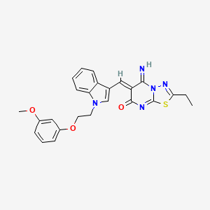 molecular formula C25H23N5O3S B11660279 (6Z)-2-ethyl-5-imino-6-({1-[2-(3-methoxyphenoxy)ethyl]-1H-indol-3-yl}methylidene)-5,6-dihydro-7H-[1,3,4]thiadiazolo[3,2-a]pyrimidin-7-one 