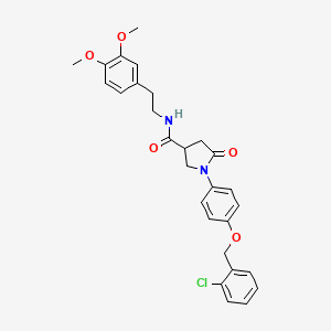 molecular formula C28H29ClN2O5 B11660303 1-{4-[(2-Chlorophenyl)methoxy]phenyl}-N-[2-(3,4-dimethoxyphenyl)ethyl]-5-oxopyrrolidine-3-carboxamide 