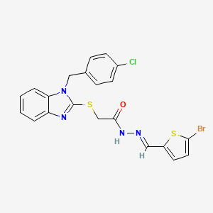 molecular formula C21H16BrClN4OS2 B11660310 N'-[(E)-(5-bromothiophen-2-yl)methylidene]-2-{[1-(4-chlorobenzyl)-1H-benzimidazol-2-yl]sulfanyl}acetohydrazide 