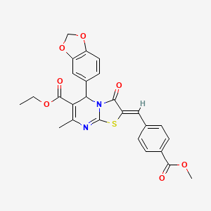 molecular formula C26H22N2O7S B11660315 ethyl (2Z)-5-(1,3-benzodioxol-5-yl)-2-[4-(methoxycarbonyl)benzylidene]-7-methyl-3-oxo-2,3-dihydro-5H-[1,3]thiazolo[3,2-a]pyrimidine-6-carboxylate 