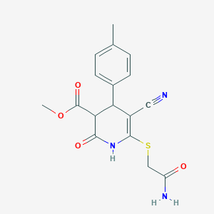 molecular formula C17H17N3O4S B11660323 Methyl 6-[(2-amino-2-oxoethyl)sulfanyl]-5-cyano-2-hydroxy-4-(4-methylphenyl)-3,4-dihydropyridine-3-carboxylate 