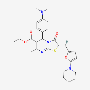 molecular formula C28H32N4O4S B11660371 ethyl (2Z)-5-[4-(dimethylamino)phenyl]-7-methyl-3-oxo-2-{[5-(piperidin-1-yl)furan-2-yl]methylidene}-2,3-dihydro-5H-[1,3]thiazolo[3,2-a]pyrimidine-6-carboxylate 