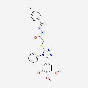 molecular formula C27H27N5O4S B11660476 N'-[(E)-(4-methylphenyl)methylidene]-2-{[4-phenyl-5-(3,4,5-trimethoxyphenyl)-4H-1,2,4-triazol-3-yl]sulfanyl}acetohydrazide 