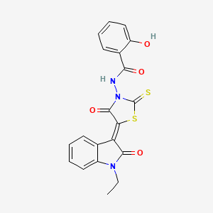 molecular formula C20H15N3O4S2 B11660489 N-[(5Z)-5-(1-ethyl-2-oxoindol-3-ylidene)-4-oxo-2-sulfanylidene-1,3-thiazolidin-3-yl]-2-hydroxybenzamide 