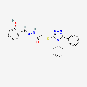 molecular formula C24H21N5O2S B11660499 N'-[(E)-(2-hydroxyphenyl)methylidene]-2-{[4-(4-methylphenyl)-5-phenyl-4H-1,2,4-triazol-3-yl]sulfanyl}acetohydrazide 