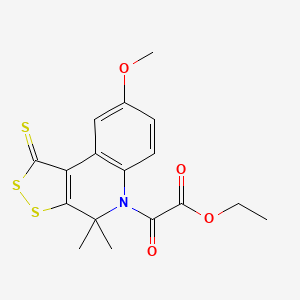 molecular formula C17H17NO4S3 B11660511 ethyl (8-methoxy-4,4-dimethyl-1-thioxo-1,4-dihydro-5H-[1,2]dithiolo[3,4-c]quinolin-5-yl)(oxo)acetate 