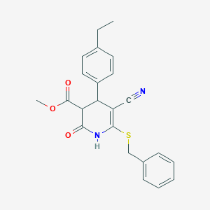 molecular formula C23H22N2O3S B11660527 Methyl 6-(benzylsulfanyl)-5-cyano-4-(4-ethylphenyl)-2-oxo-1,2,3,4-tetrahydropyridine-3-carboxylate 