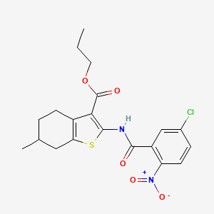 molecular formula C20H21ClN2O5S B11660535 Propyl 2-{[(5-chloro-2-nitrophenyl)carbonyl]amino}-6-methyl-4,5,6,7-tetrahydro-1-benzothiophene-3-carboxylate 