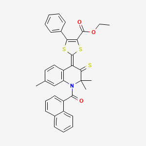 molecular formula C35H29NO3S3 B11660556 ethyl (2Z)-5-phenyl-2-[2,2,7-trimethyl-1-(naphthalen-1-ylcarbonyl)-3-thioxo-2,3-dihydroquinolin-4(1H)-ylidene]-1,3-dithiole-4-carboxylate 